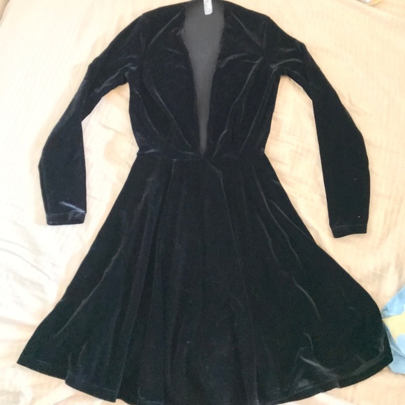 Black Velvet V-Neck Dress - Picture 1 of 8